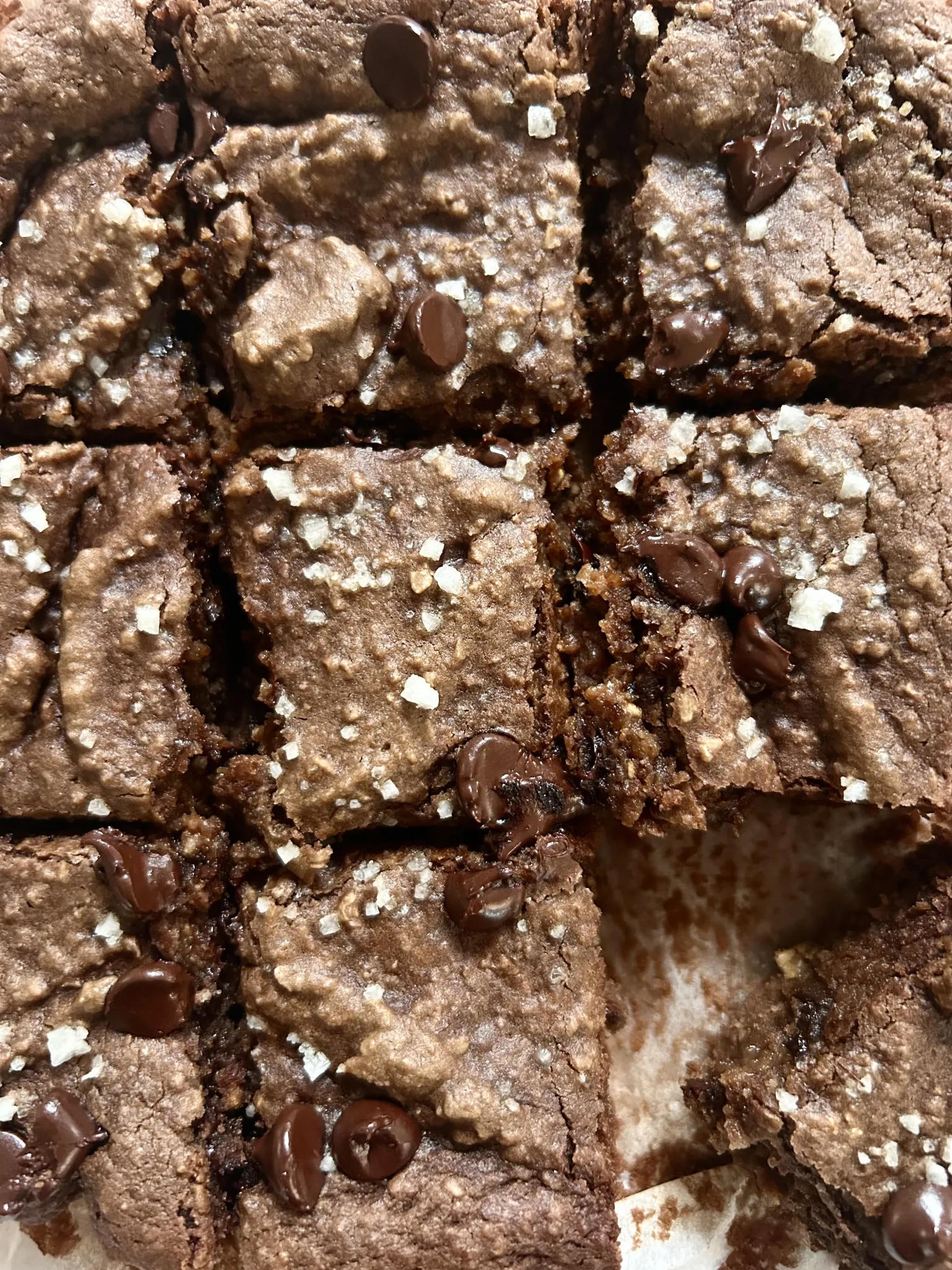 slices of healthy chickpea blondies topped with sea salt