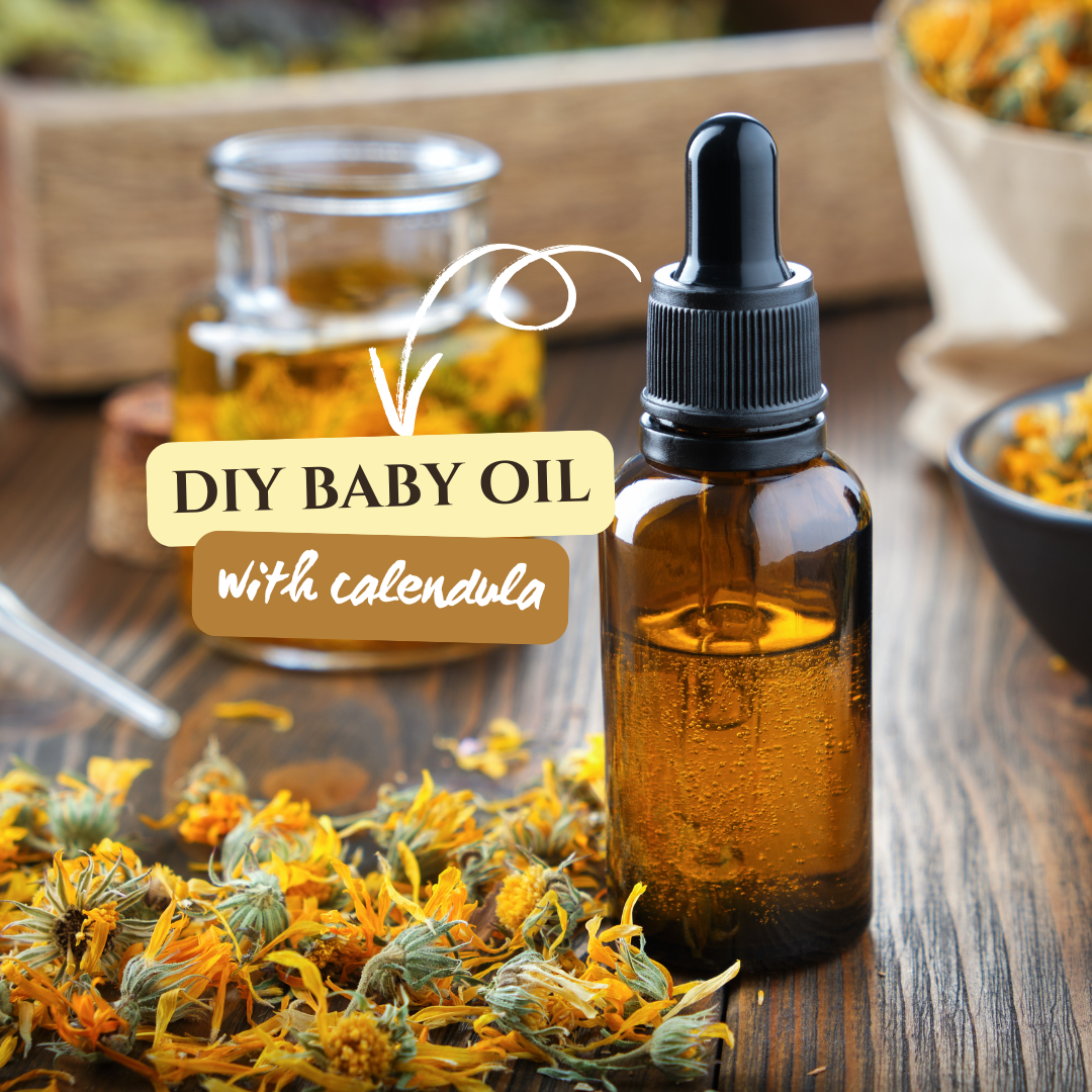 recipe for DIY baby oil using calendula